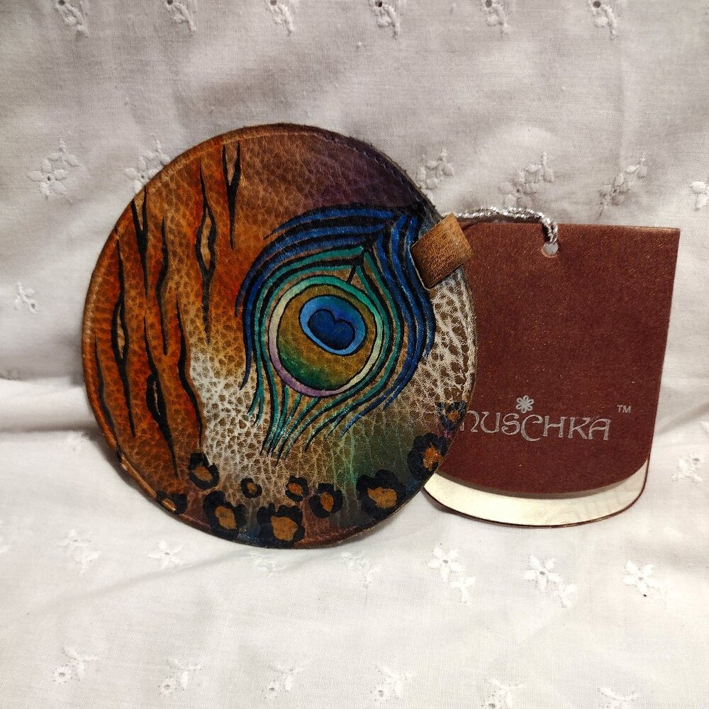 🌟Anuschka || Leather Peacock Feather Luggage Tag